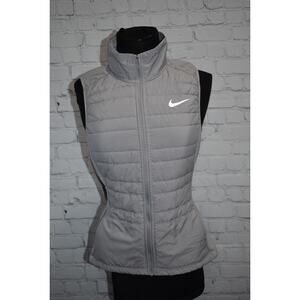 Nike Puffer Vest Jacket Running Womens Size Medium Performance Full Zip Gray